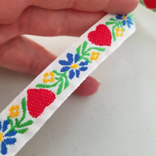 Arte popular corazón jacquard sueco tejido tela ribete vendido por yarda 5/8 de ancho Foto 1 de 1