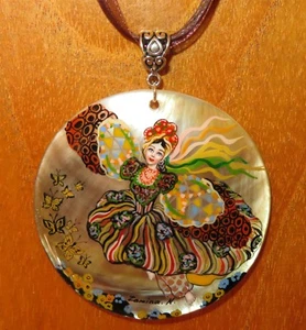 Pendant Somov FIREBIRD Flying Girl Genuine hand painted SHELL signed  - Picture 1 of 12