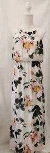 Dorothy Perkins Maxikleid Gr. 12 Elfenbein Rosa Blumen Ärmellos Rüschen Ausschnitt Gefüttert - Bild 1 von 10