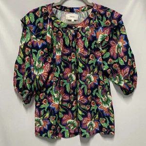 Xirena Kiarna Top Multicolor Floral Women’s XS Ruffle Puff Sleeve Button Collar - Picture 1 of 15