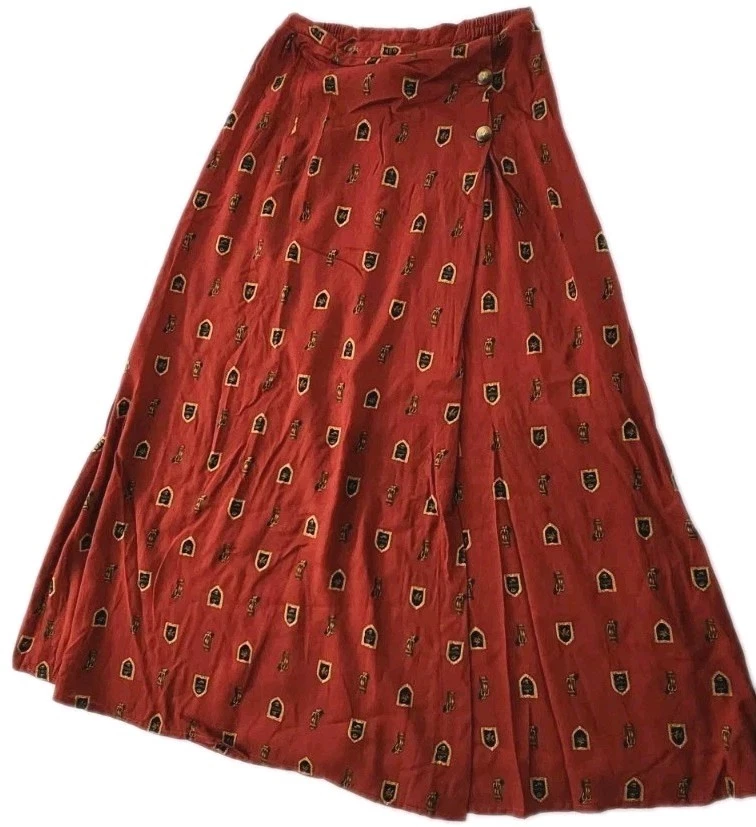 Maxi Falda Vintage Stonebridge Rojo Dorado Envolvente 6 Ecuestre Inglés Country Otoño Foto 1 de 4