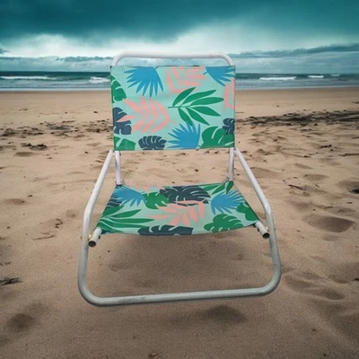 Cadeira dobrável de praia portátil ao ar livre palma turquesa cadeira dobrável vida ensolarada - Imagem 1 de 4