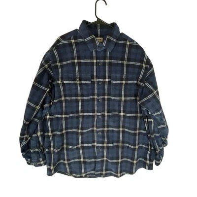 Camisa LL Bean Para Hombres XL Azul A Cuadros Vellón Botón Frontal Franela Informal Exterior Foto 1 de 4