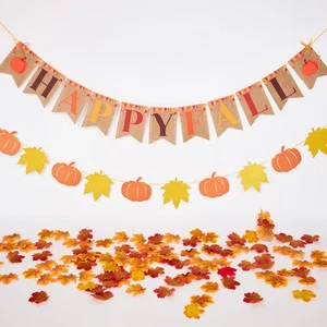 Vorbesaitet Happy Fall Sackleinen Banner, Kürbis Banner und 100 Stück Maple Leaf C... - Bild 1 von 8