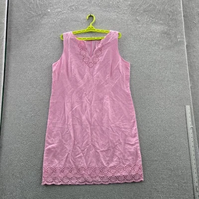 Talbots Women Dress 14 Pink Cotton Linen Sheath Cottagecore Embroidered Eyelet - Image 1 of 4