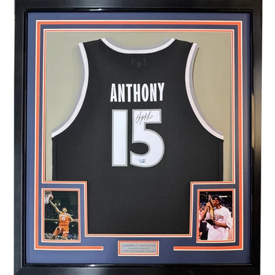 Framed Autographed/Signed Carmelo Anthony 33x42 Orange Black Jersey Fanatics COA - Image 1 of 2