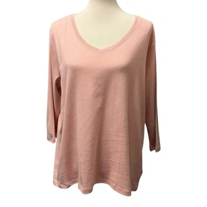 Camiseta Eddie Bauer 100 % algodón cuello en V manga 3/4 rosa XL calce relajado suave - Imagen 1 de 14