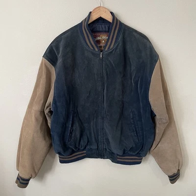 VTG Global Identity G-111 Leather Jacket Mens XL Brown & Blue Bomber Coat - Image 1 of 4
