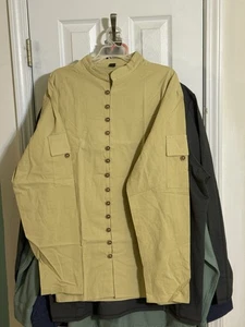 HERREN 100% POLYESTER XXL REGULAR KHAKI LANGARM HEMD MARKENLOS - Bild 1 von 12