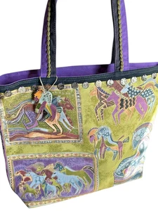 Laurel Burch Wild Horses Large Canvas Cotton Market Tote Organzier 14x18 - Picture 1 of 13