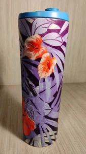 Dutch Bros Tumbler Steel 24 oz Blue Floral Hawaiian Travel Flight Cup - Picture 1 of 7