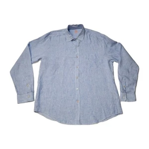 $170 J.Mclaughlin Blue Striped Classic Fit Linen Button Front Pocket Shirt Sz XL - Picture 1 of 12