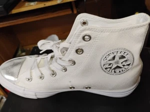 Converse CT All Star Brush Off Hi Top para mujer - blanco/plateado 553304F - talla 8 para mujer nuevo en caja - Imagen 1 de 5