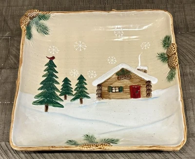 St. Nicholas Square Winter Cabin Plate/Platter HEARTLAND Christmas Table Decor - Image 1 of 3
