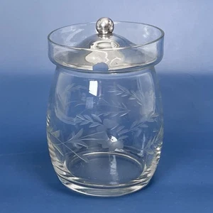 Vintage geätztes Kristall Marmeladen-/Senfglas mit Sterling Silber Deckel - Bild 1 von 3