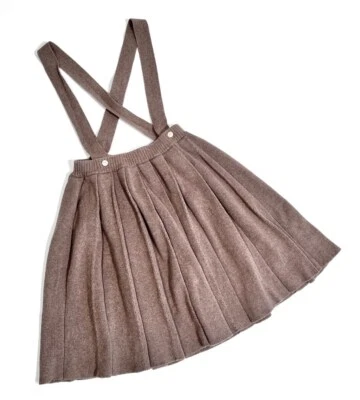 Falda con tirantes plisada retro marrón tejida Olive Juice para niñas Foto 1 de 3
