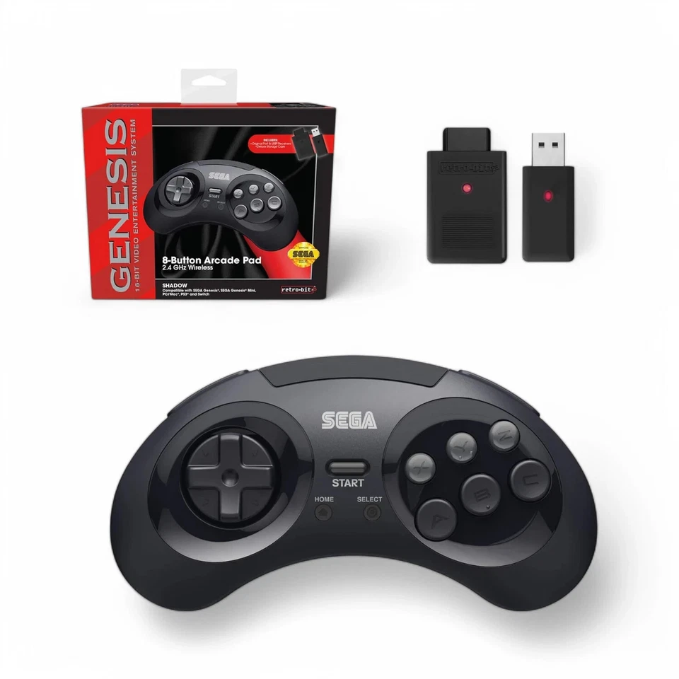 Retro-bit Official SEGA 8-Button Arcade Pad 2.4G Wireless for Mega Drive PC Mac  - Bild 1 von 4