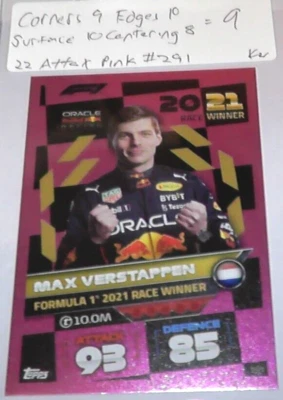 2022 Topps Turbo Attax Formula 1 Max Verstappen Grade 9 Card #291 Pink Parallel - Image 1 of 4