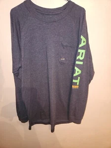 Ariat Shirt Rebar Herren XLT Workwear Langarm Pullover grau grün Spellout Tall - Bild 1 von 6