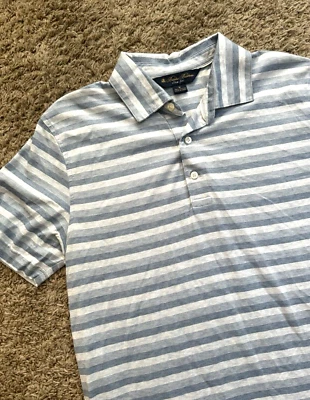Brooks Brothers Recent Polo Slim Fit Men's M Medium Light Blue Striped Lightwght - Image 1 of 4
