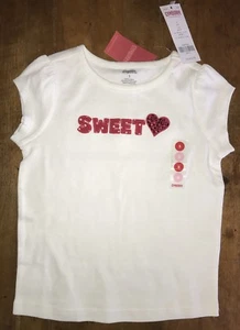 NEW Gymboree SWEET Stitched Sequins Ivory Valentines Tee T Shirt Girls Size 5 - Picture 1 of 4