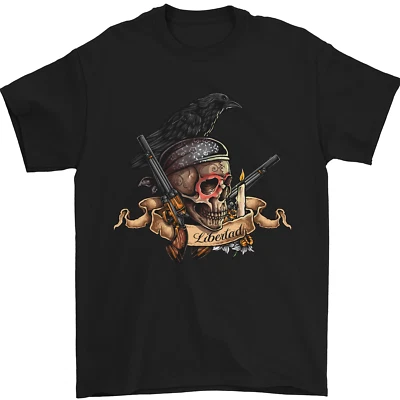 Libertad Skull Freedom Pirate Crow Raven Mens T-Shirt 100% Cotton - Image 1 of 4