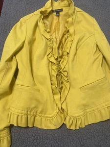 INC International Concepts Jacket Womens Size L Yellow Ruffle Zip Long Sleeve - Picture 1 of 16