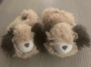 Infant Baby 3m Furry Sleepy Brown Puppy Slippers Crib House Shoes NEW NWOT