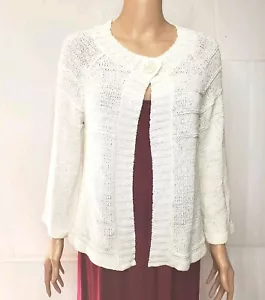 Cardigan vintage MARISA CHRISTINA M retrò grande bottone punto catena bianco maglione aperto - Foto 1 di 3