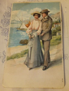 Antique postcard 1912 sweetheart Embossed Harbor Chromo lithograph blank Back - Picture 1 of 11