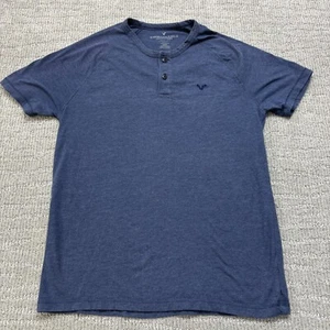 American Eagle Men's Medium Legend T Short Sleeve Henley Shirt Dark Blue - Picture 1 of 6