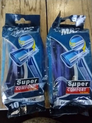 Paquete de 10 MAQUINILLAS DE AFEITAR DOBLES CUCHILLAS Afeitadoras desechables Super Comfort Lote x2pks Ultra Max Foto 1 de 4