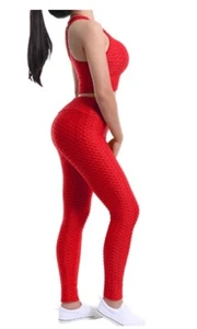 Women's Two Piece Gym Yoga Racerback Sports Bra With Slim Fit Legging Active Set - Picture 1 of 5