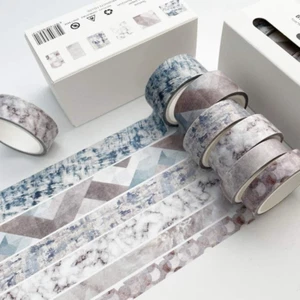 6 Rolls Vintage Washi Tape Set Texture Marble Pattern Adhesive Tapes for Scrapbo - Picture 1 of 2