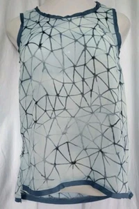 Blusa Simply Vera Wang Usada en Excelente Condición Azul Estampado Geométrico Transparente Sin Mangas para Mujer XS - Imagen 1 de 8