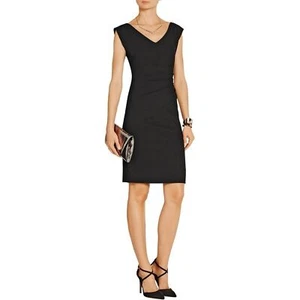 Diane Von Furstenberg Black Bevin Ruched Waist Dress V-Neck Size 8 - Picture 1 of 13