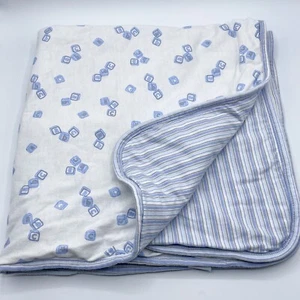 Marshalls Blue ABC Baby Blanket Cotton Stripes Blocks Gray White Puffy VTG 26x26 - Picture 1 of 8