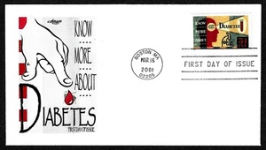 USA, SCOTT # 3503, ARTMASTER FDC COVER - KNOW MORE ABOUT DIABETES YEAR 2001 - Picture 1 of 2