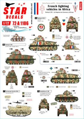 Star Decals 72-A1106, French Fighting Vehicles in Africa # 1. Vichy France, 1/72 - Image 1 of 2