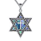 CRMAD Star of David Necklace for Men Women Sterling Silver Cross Abalone Shel...