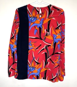 Diane Von Furstenberg Tunic Blouse Womens 4 Pink Silk Floral Long Sleeve STAIN - Picture 1 of 15