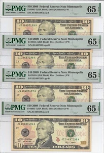 2009 $10 MINNEAPOLIS FRNs. 4 Consecutive PMG GEM Uncirculated 65 EPQ Banknotes. - Picture 1 of 5