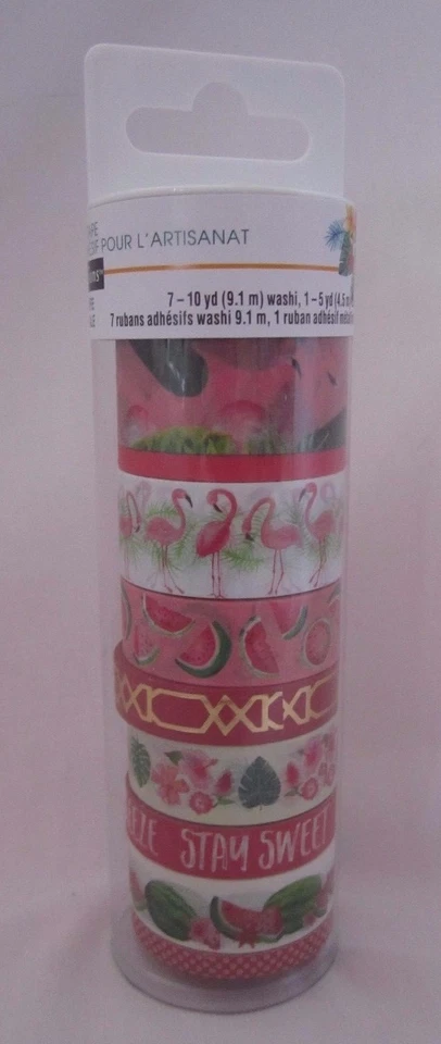 Recollections Washi Crafting Tape TROPICAL LIFE Flamingos Watermelon 8 Pcs - Image 1 of 2