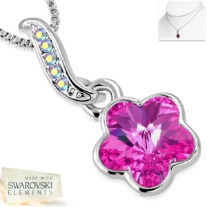 Alianza Con Oro Blanco Dorado Collar De Charm De Flor Con Cristales Rosa Ro - Imagen 1 de 1