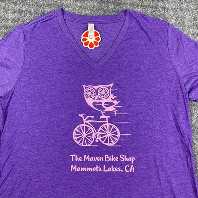 Vintage Maven Bike Shop T-shirt Womens V-Neck Canvas LG Mammoth Lakes NWT Purple - Image 1 of 4