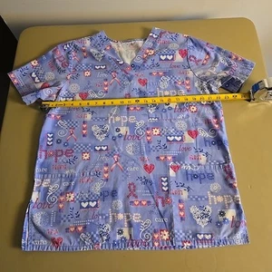 SB Scrub Top Breast Cancer Awareness Pink Ribbon Love Hope Care Size LX - Picture 1 of 3