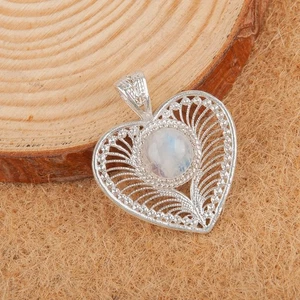Pietra di luna arcobaleno pietra preziosa fatta a mano argento sterling 925 gioiello ciondolo regalo per - Foto 1 di 3