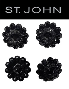 St John Knits 1.0 Inch Black Enamel Floral Shaped Black Crystal  Buttons - Picture 1 of 1