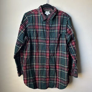 L.L. Chemise femme Bean décontractée à carreaux en flanelle motif tartan vert et rouge - Photo 1/6