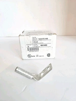 Box 20 Burndy HYLUG Two Hole Lug Compression Connector 3 AWG 90° YA3C2TC1490 New - Image 1 of 4